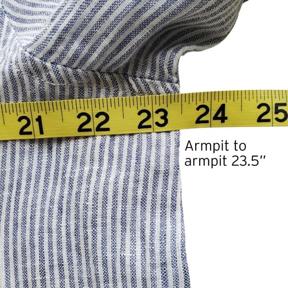 TAHARI 100% Linen Long Button Down Shirt Steel Blue and White Stripes Size L - Picture 12 of 15